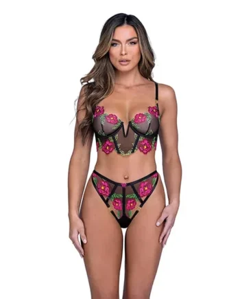 Black Peony Paradise 2 Piece Bralette Set Small