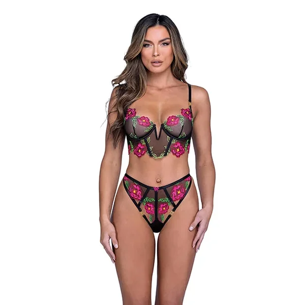Black Peony Paradise 2 Piece Bralette Set Small