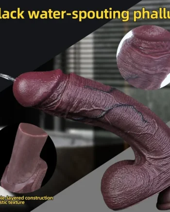 Black Silicone Squirting Dildo - 9 inch Penis Realistic Vaginal Masturbation Sex Toy for Women
