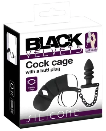 Black Velvets Cock Cage With Anal Plug by You2Toys
