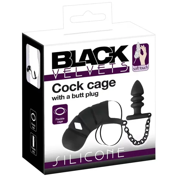 Black Velvets Cock Cage With Anal Plug by You2Toys