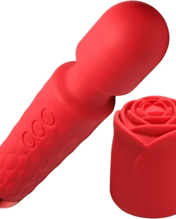 Bloomgasm Pleasure Rose 10X Rechargeable Silicone Wand Vibrator With Rose Attachment - Red