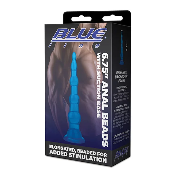 Blue Line C & B 6.75" Anal Beads W/suction Base - Jelly Blue