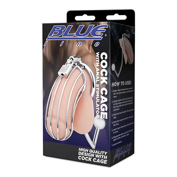 Blue Line Cock Cage W-anal Stimulator - Silver