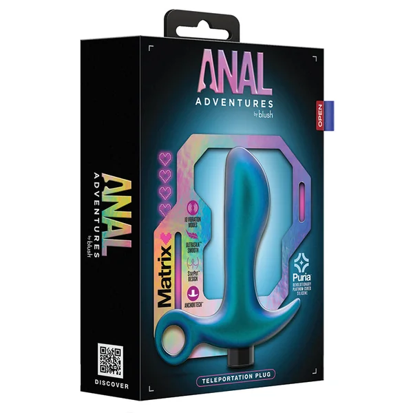 Blush Anal Adventures Matrix Teleportation Plug: Curved For Prostate Massaging With Finger Loop in Lunar Blue With Stayput Technology & AnchorTech Base