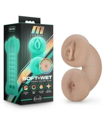 Blush M for Men Soft + Wet Double Trouble Glow in the Dark Self-Lubricating Stroker Beige