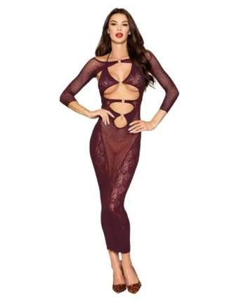 BODYSTOCKING GOWN & SHRUG CHERRY LACQUER O/S