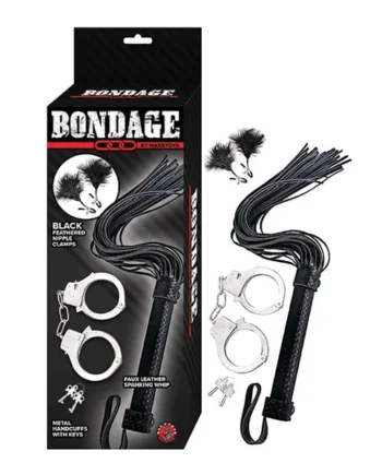 Bondage by Nasstoys Whip & Cuff Set – Black