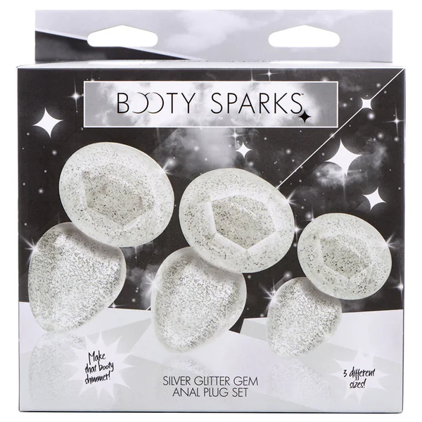 Booty Sparks Glitter Gem Anal Plug Set - Silver