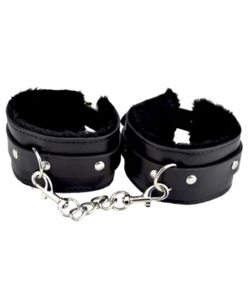 Bound to Please Furry Plush Wrist Cuffs Black