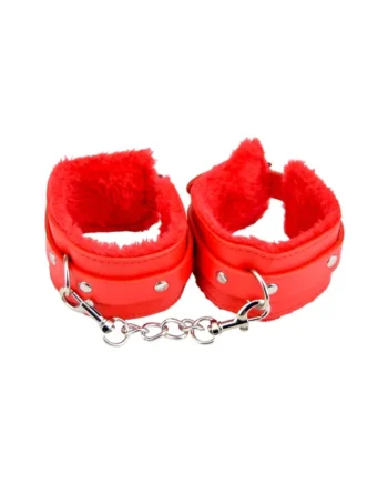 Bound to Please Furry Plush Wrist Cuffs Red