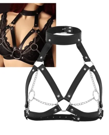 Bra Chain Harness – Adjustable Faux Leather Bondage Lingerie