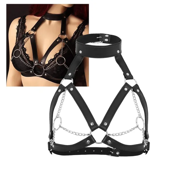 Bra Chain Harness – Adjustable Faux Leather Bondage Lingerie