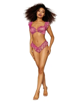 Bralette and Thong - One Size - Fuchsia