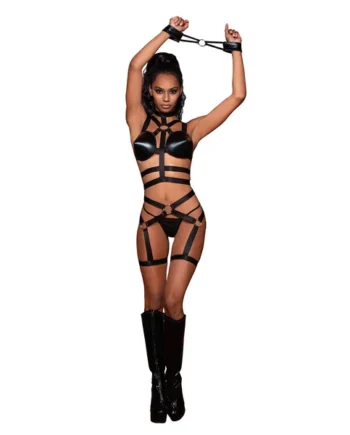 Bralette, Garter Belt and Restraints - One Size - Black