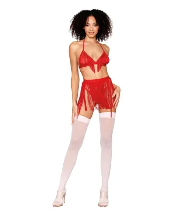 Bralette With Garter Belt and G-String - One Size - Ruby