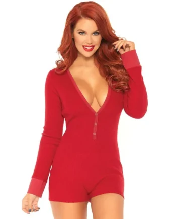 Brushed Rib Romper - Small/ Medium - Red