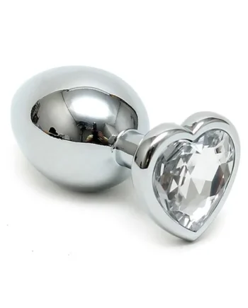 Butt Plug Plated Steel Crystal Heart Transparent
