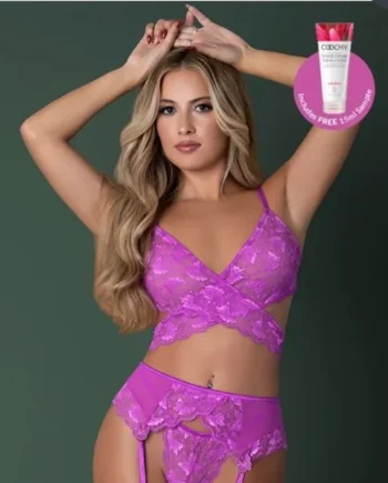 BUTTERFLY FANTASIES BRA GARTER THONG PURPLE GLOW S/M