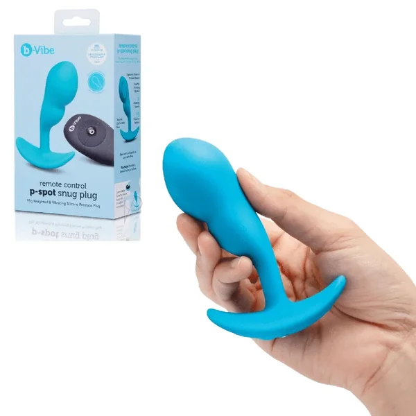 B-vibe Remote Control P-Spot Snug Plug 95g Weight and Vibrating Silicone Prostate Massager Blue