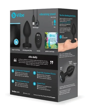 b-Vibe Remote Control Vibrating Jewel Plug (M/L) – Black