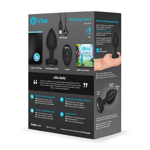 b-Vibe Remote Control Vibrating Jewel Plug (M/L) – Black