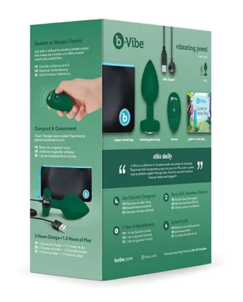 b-Vibe Remote Control Vibrating Jewel Plug (M/L) – Emerald Green