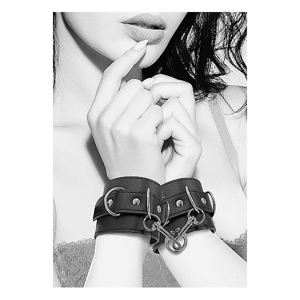 B&W BONDED LEATHER HAND/ ANKLE CUFFS W/ ADJUSTABLE STRAPS