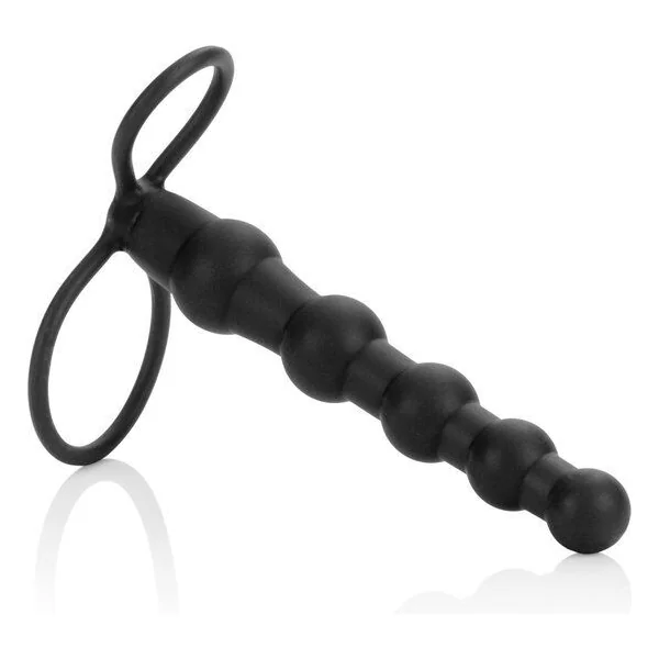 Calex beaded dual penetrator black silicone love rider sex toy anal plug