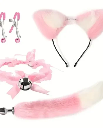 Cat Tail Anal Plug With Nipple Clamps Neck Collar BDSM Anal Sex Toy