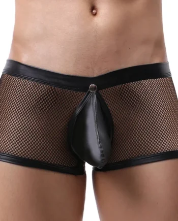 Cerise Cutout Rear Faux Leather & Fishnet Mini Boxers