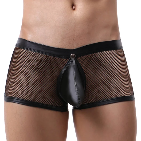 Cerise Cutout Rear Faux Leather & Fishnet Mini Boxers