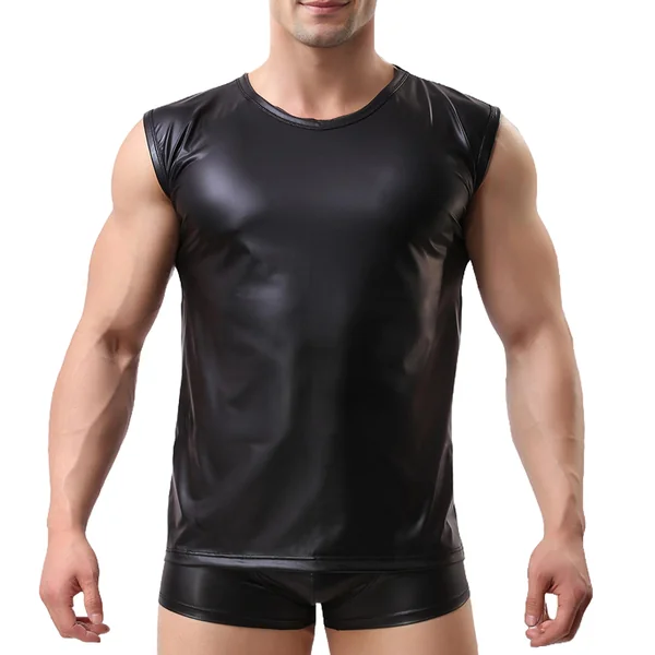 Cerise Wet Look Muscle T-Shirt