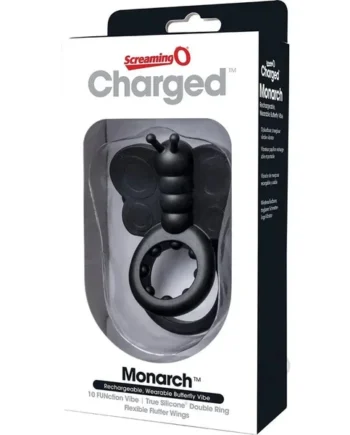 Charged Monarch USB Rechargeable Butterfly Vibe Silicone Penis Ring Waterproof Black