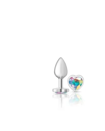 Cheeky Charms - Silver Metal Butt Plug - Heart - Clear - Small