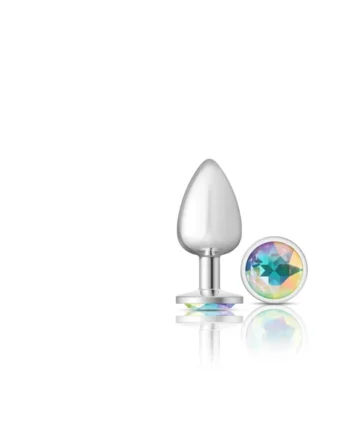 Cheeky Charms - Silver Metal Butt Plug - Round - Clear - Large