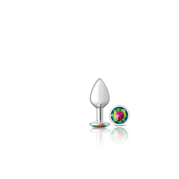 Cheeky Charms - Silver Metal Butt Plug - Round - Rainbow - Medium