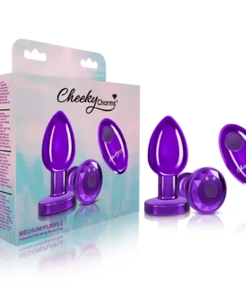 CHEEKY CHARMS VIBRATING METAL PLUG PURPLE MEDIUM W/ REMOTE
