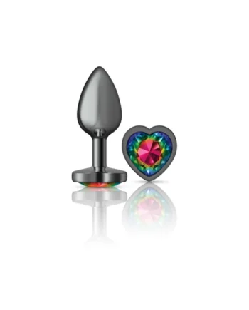 Cheeky Charms-Gunmetal Metal Butt Plug- Heart-Rainbow-Small