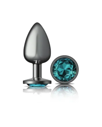 Cheeky Charms-Gunmetal Metal Butt Plug- Round-Teal-Large