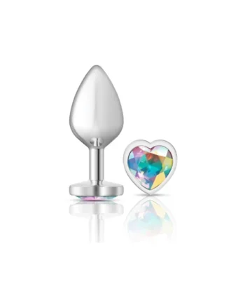 Cheeky Charms-Silver Metal Butt Plug- Heart-Clear-Medium
