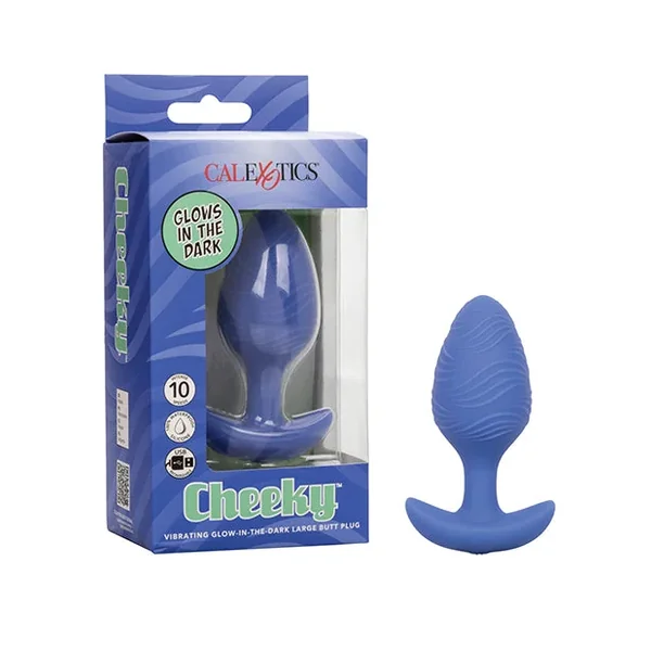 Cheeky Glow in the Dark Vibrating Butt Plug – Large Blue