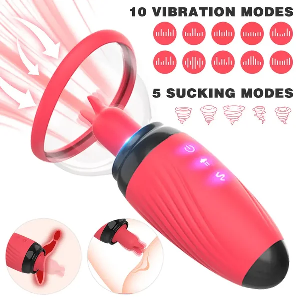 Clitoral Tongue Vibrator Female Sex Toys - Nipple Clamps Pussy Pump Vibrating Clit Sucker