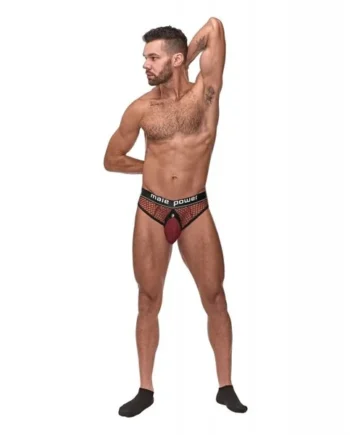 Cock Pit Fishnet Cock Ring Thong Red L/XL