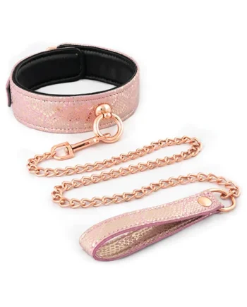 COLLAR & LEASH MICRO FIBER PINK SNAKE PRINT W/ LEATHER LINING