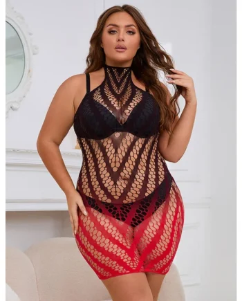 ComeOn Dear – Dress Fishnet Ombre – Black & Red – Queen