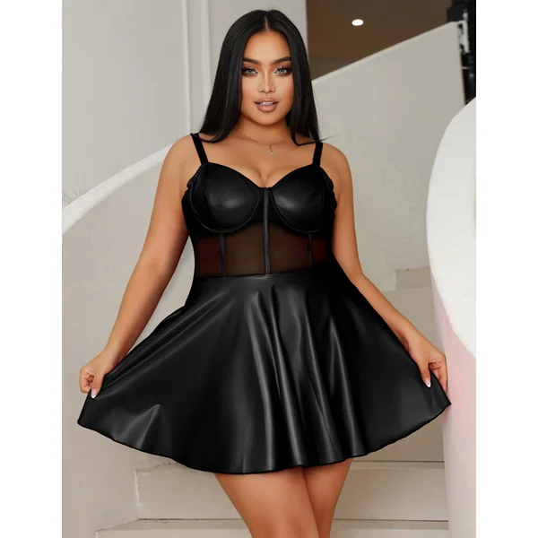 ComeOn Dear – Dress Wetlook Nightie Mesh – Black – Queen