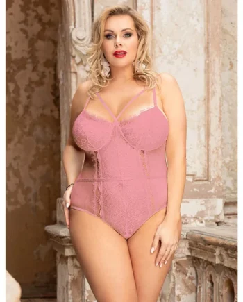 ComeOn Dear – Teddy Eyelash Lace with Strap Detail – Pink – Queen