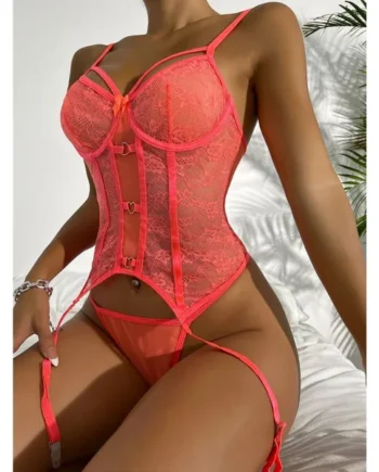 Contrast Lace Garter Underwire Lingerie Set