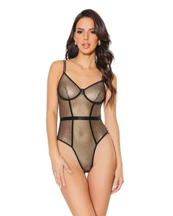 Coquette Holiday Metallic Fishnet Teddy With Underwire Cups